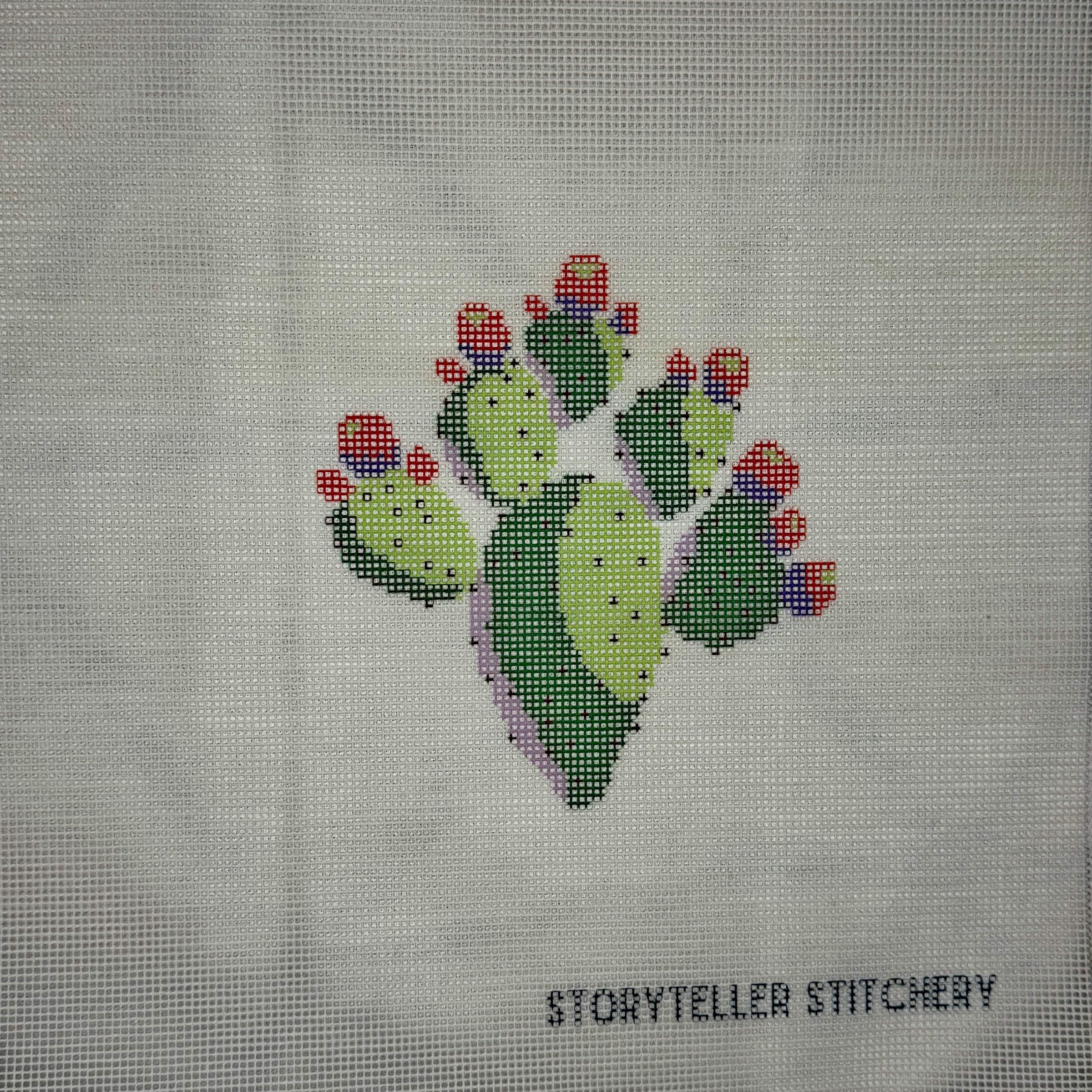 Prickly Pear Cactus Printed Needlepoint CANVAS | Small Southwest Design (Canvas Only)