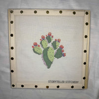 Prickly Pear Cactus Printed Needlepoint CANVAS | Small Southwest Design (Canvas Only)