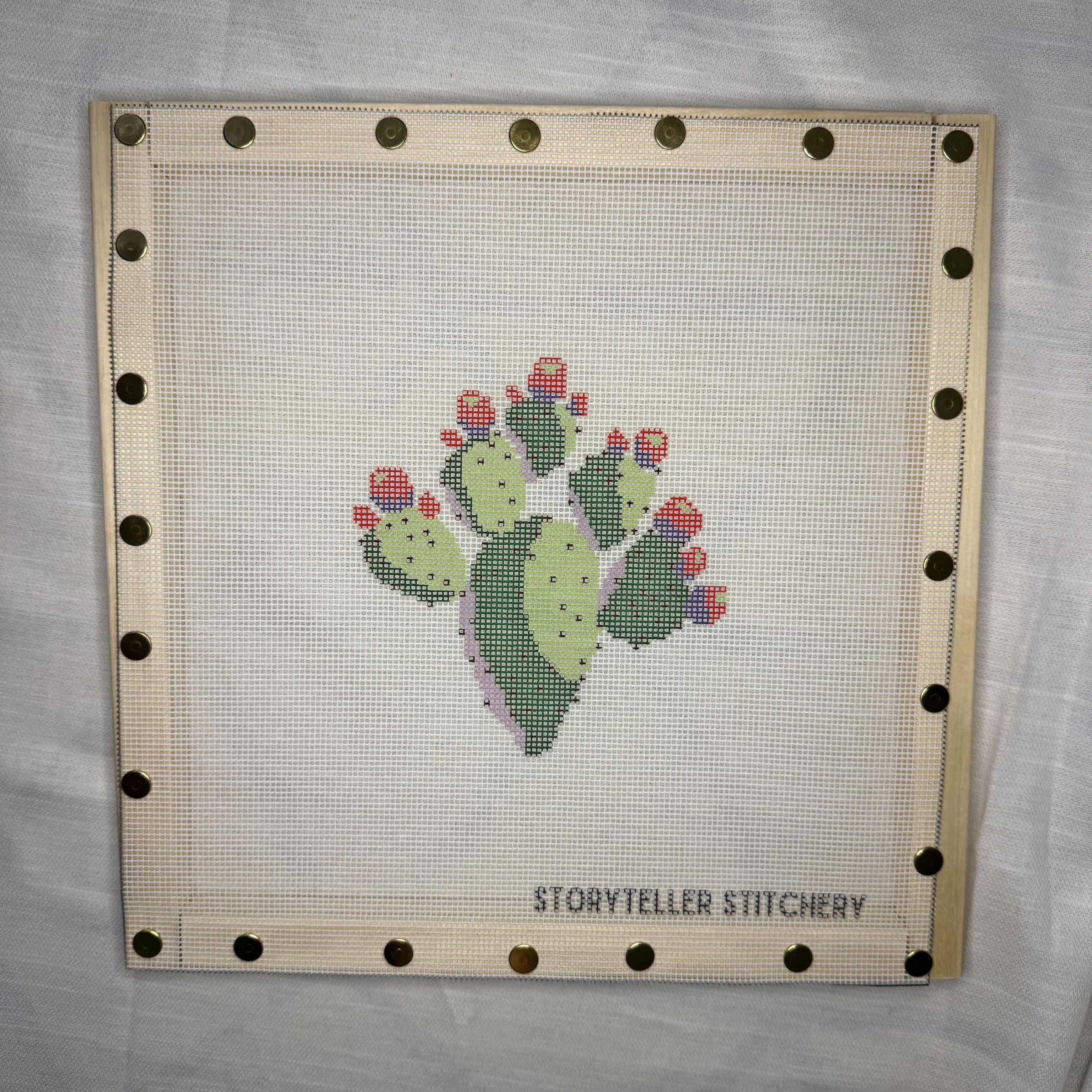 Prickly Pear Cactus Printed Needlepoint CANVAS | Small Southwest Design (Canvas Only)