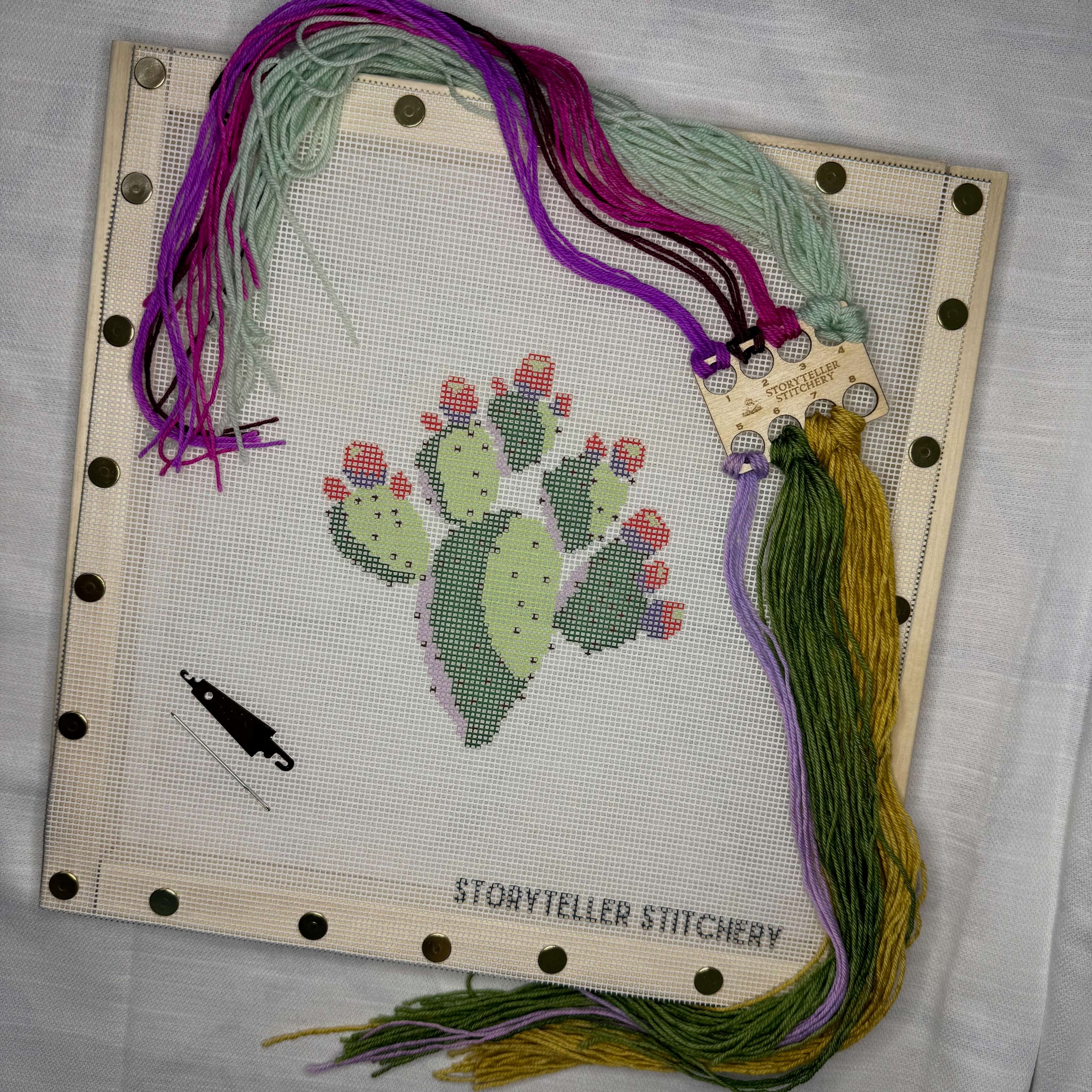 Prickly Pear Cactus Printed Needlepoint CANVAS | Small Southwest Design (Canvas Only)