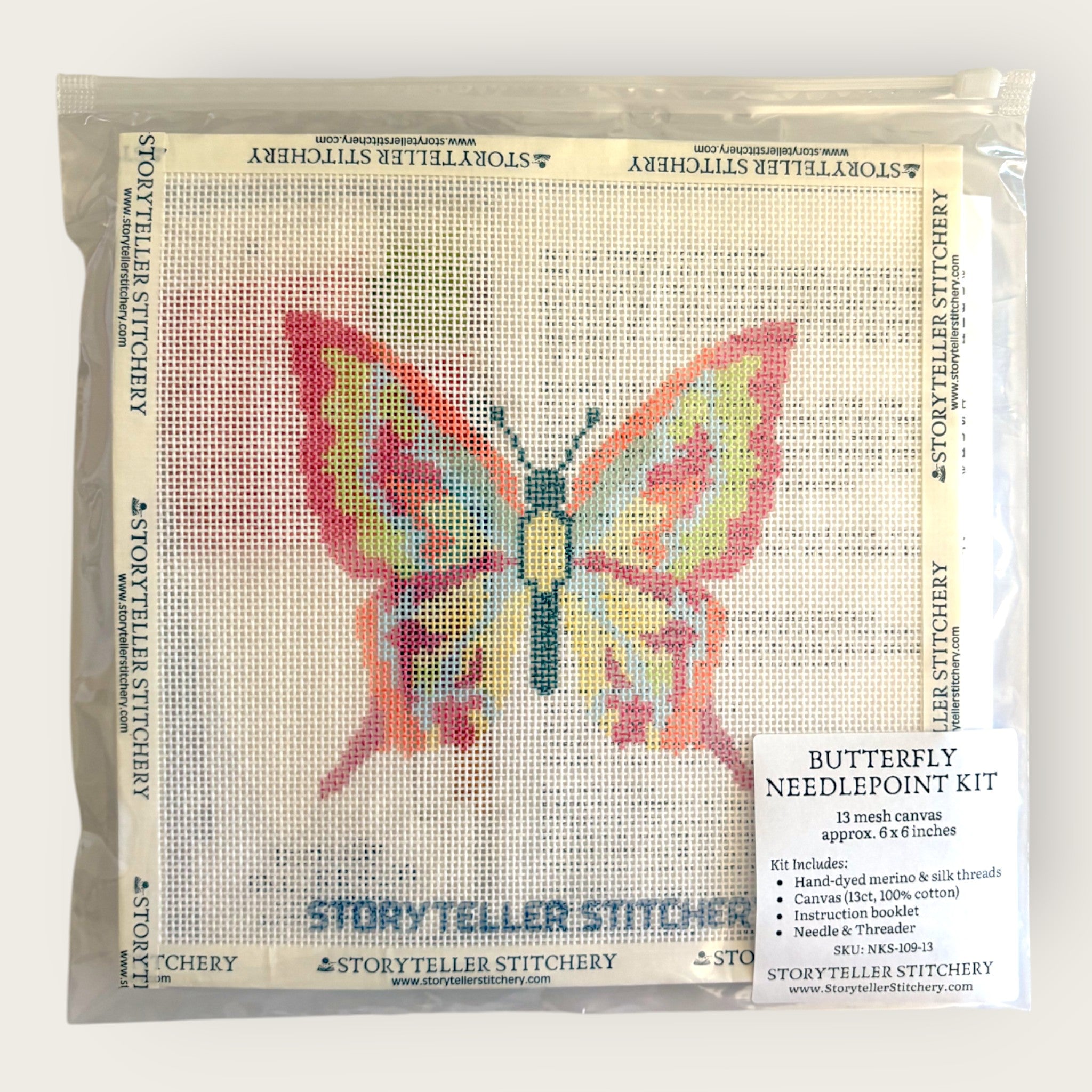 Butterfly Needlepoint Kit — 13-ct Printed Canvas, Hand-Dyed Wool-Silk Thread