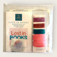 Lost in Books Needlepoint Kit — 13-ct Printed Canvas, Hand-Dyed Wool-Silk Thread