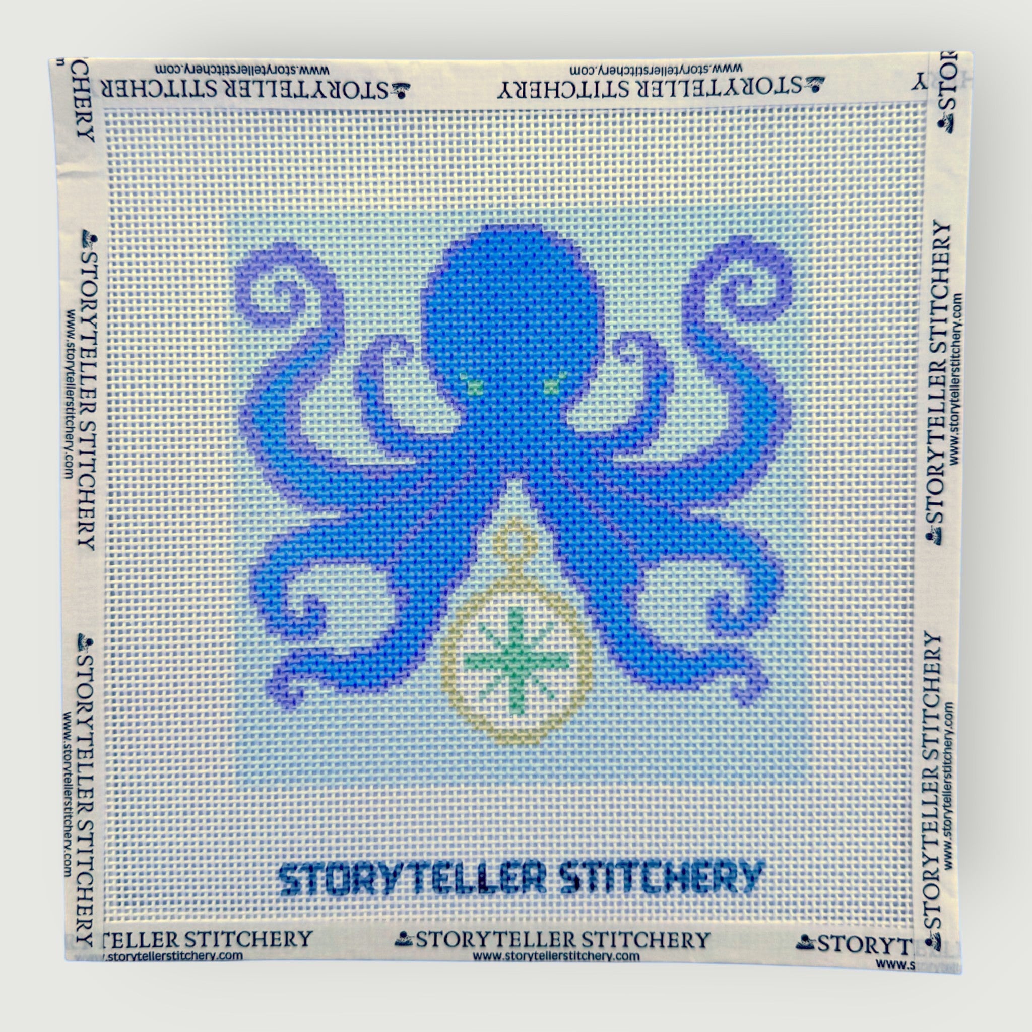 Octopus Needlepoint Kit — 13-ct Printed Canvas, Hand-Dyed Wool-Silk Thread