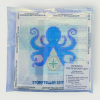 Octopus Needlepoint Kit — 13-ct Printed Canvas, Hand-Dyed Wool-Silk Thread