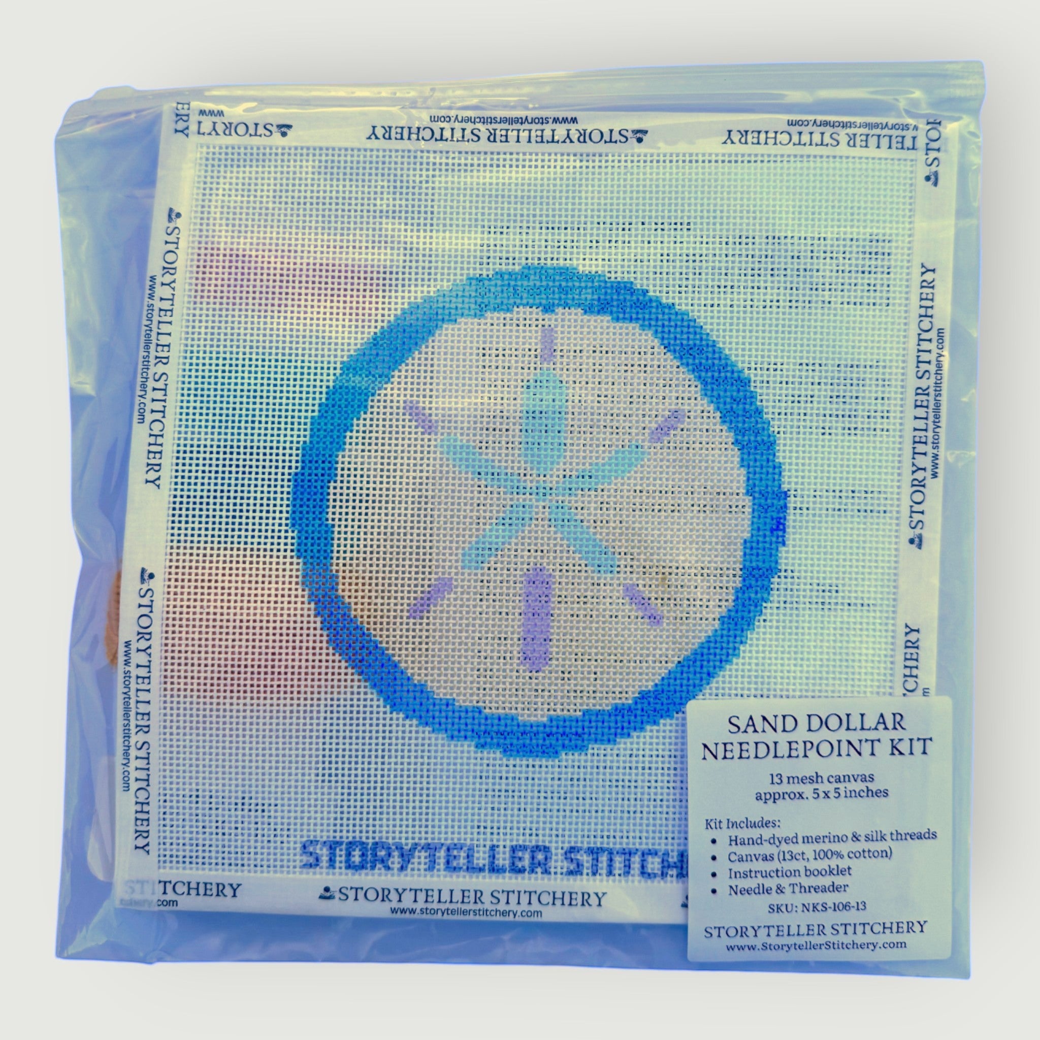 Sand Dollar Needlepoint Kit — 13-ct Printed Canvas, Hand-Dyed Wool-Silk Thread