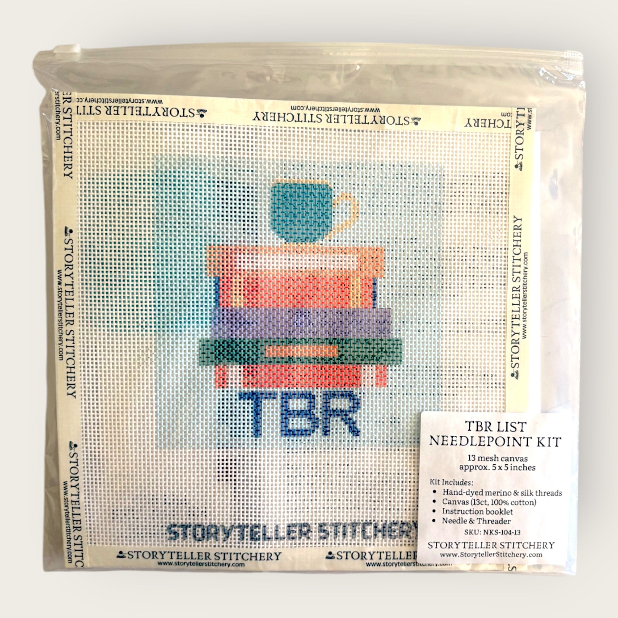 TBR List Needlepoint Kit — 13-ct Printed Canvas, Hand-Dyed Wool-Silk Thread