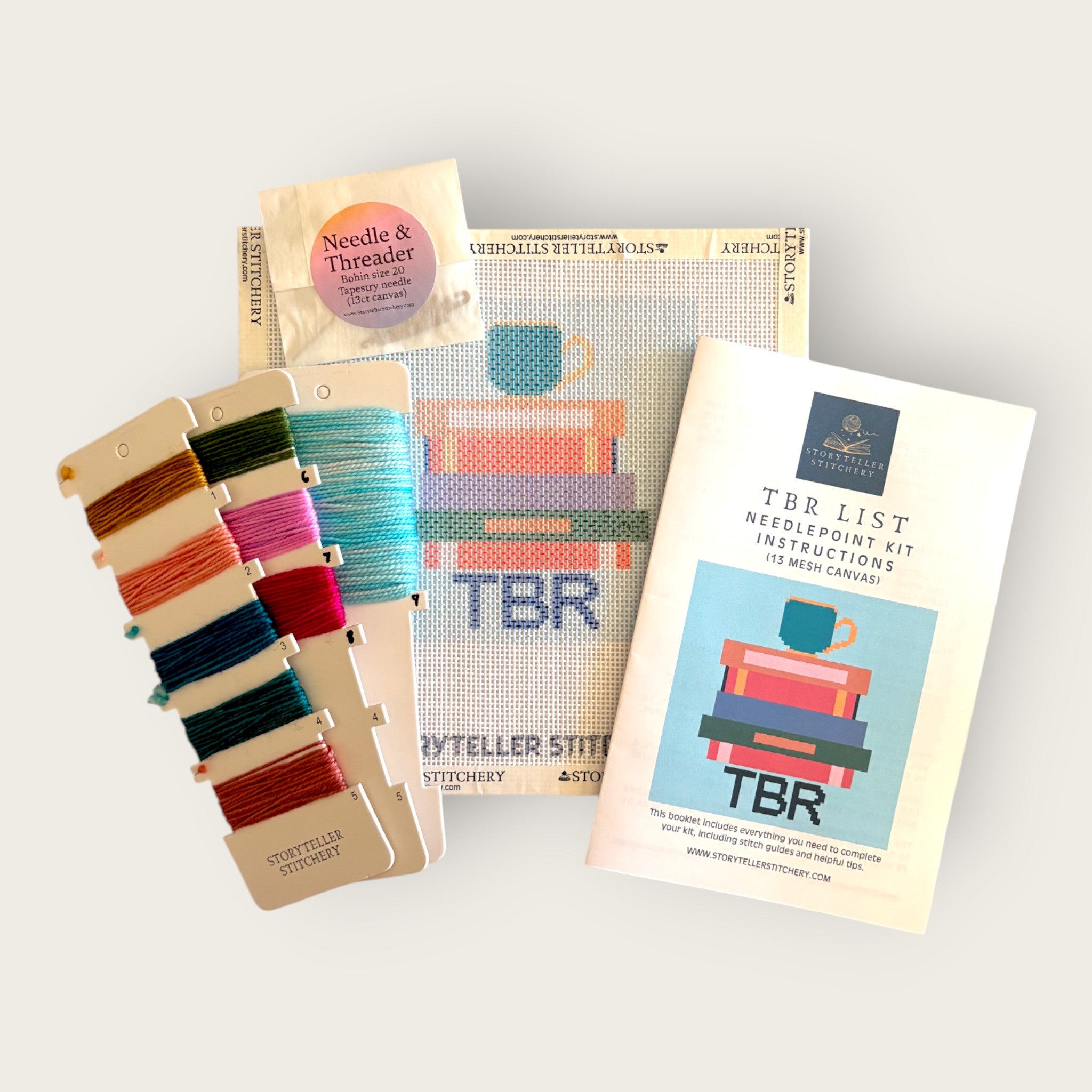 TBR List Needlepoint Kit — 13-ct Printed Canvas, Hand-Dyed Wool-Silk Thread