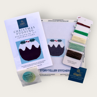 Christmas Pudding Mini Needlepoint Kit — 18-ct Printed Canvas, Hand-Dyed Wool-Silk Thread