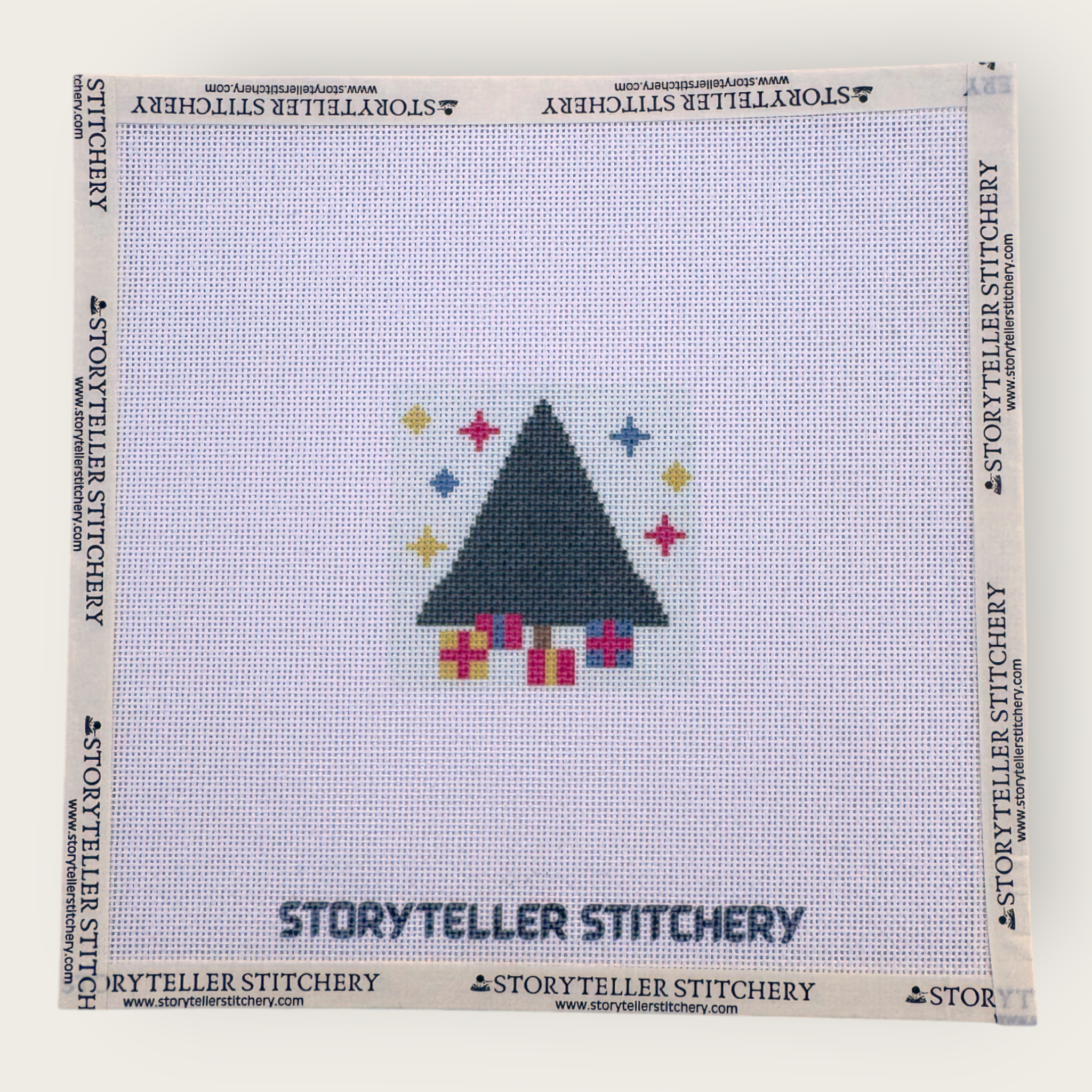 Christmas Tree Mini Needlepoint Kit — 18-ct Printed Canvas, Hand-Dyed Wool-Silk Thread