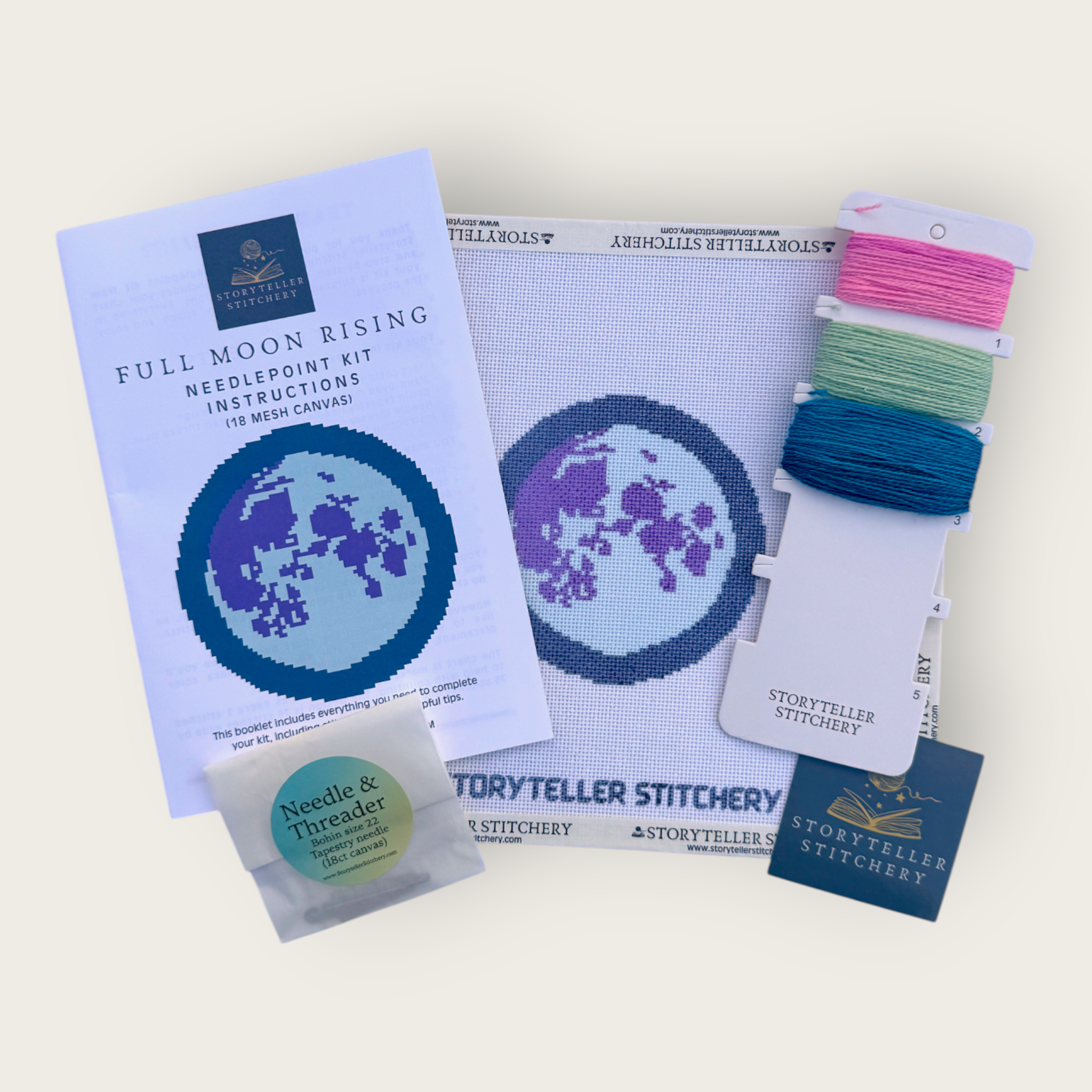 Full Moon Rising Needlepoint Kit — 18-ct Printed Canvas, Hand-Dyed Wool-Silk Thread