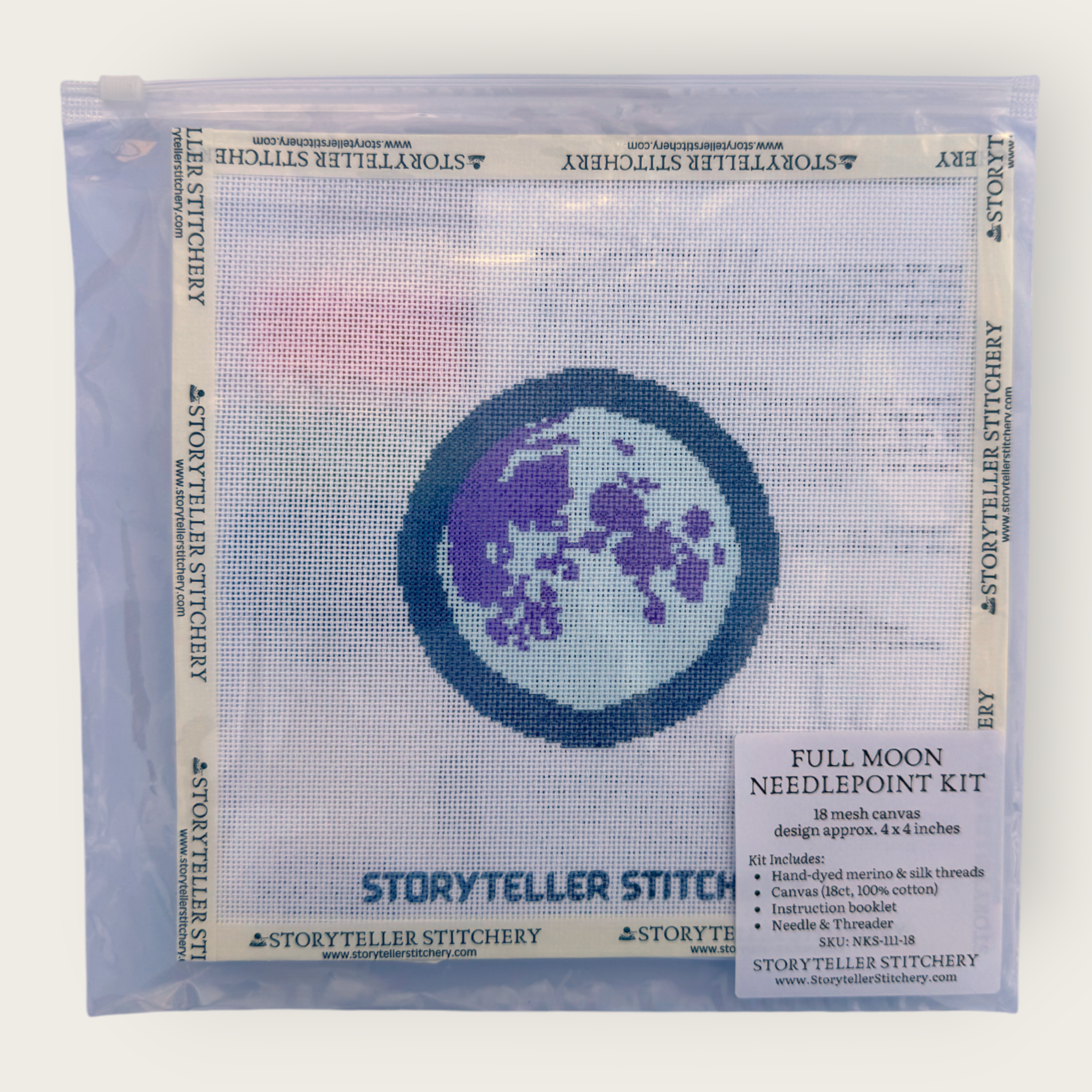 Full Moon Rising Needlepoint Kit — 18-ct Printed Canvas, Hand-Dyed Wool-Silk Thread