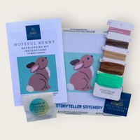 Hopeful Bunny Needlepoint Kit — 18-ct Printed Canvas, Hand-Dyed Wool-Silk Thread