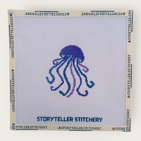 Jellyfish Needlepoint Kit — 18-ct Printed Canvas, Hand-Dyed Wool-Silk Thread