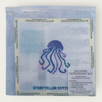 Jellyfish Needlepoint Kit — 18-ct Printed Canvas, Hand-Dyed Wool-Silk Thread