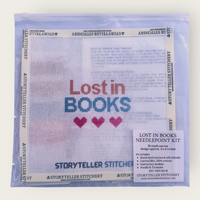 Lost in Books Needlepoint Kit — 18-ct Printed Canvas, Hand-Dyed Wool-Silk Thread