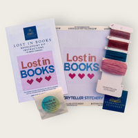 Lost in Books Needlepoint Kit — 18-ct Printed Canvas, Hand-Dyed Wool-Silk Thread