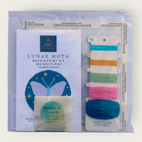 Lunar Moth Needlepoint Kit — 18-ct Printed Canvas, Hand-Dyed Wool-Silk Thread