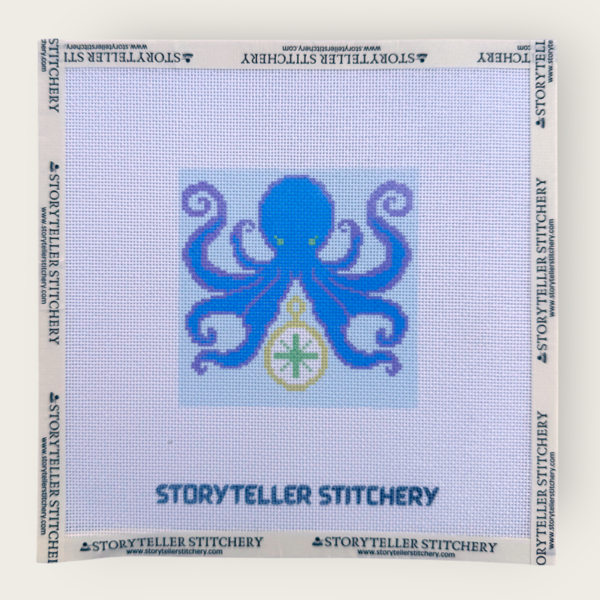 Octopus Needlepoint Kit — 18-ct Printed Canvas, Hand-Dyed Wool-Silk Thread