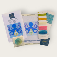 Octopus Needlepoint Kit — 18-ct Printed Canvas, Hand-Dyed Wool-Silk Thread
