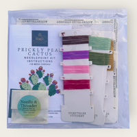 Prickly Pear Needlepoint Kit — 18-ct Printed Canvas, Hand-Dyed Wool-Silk Thread
