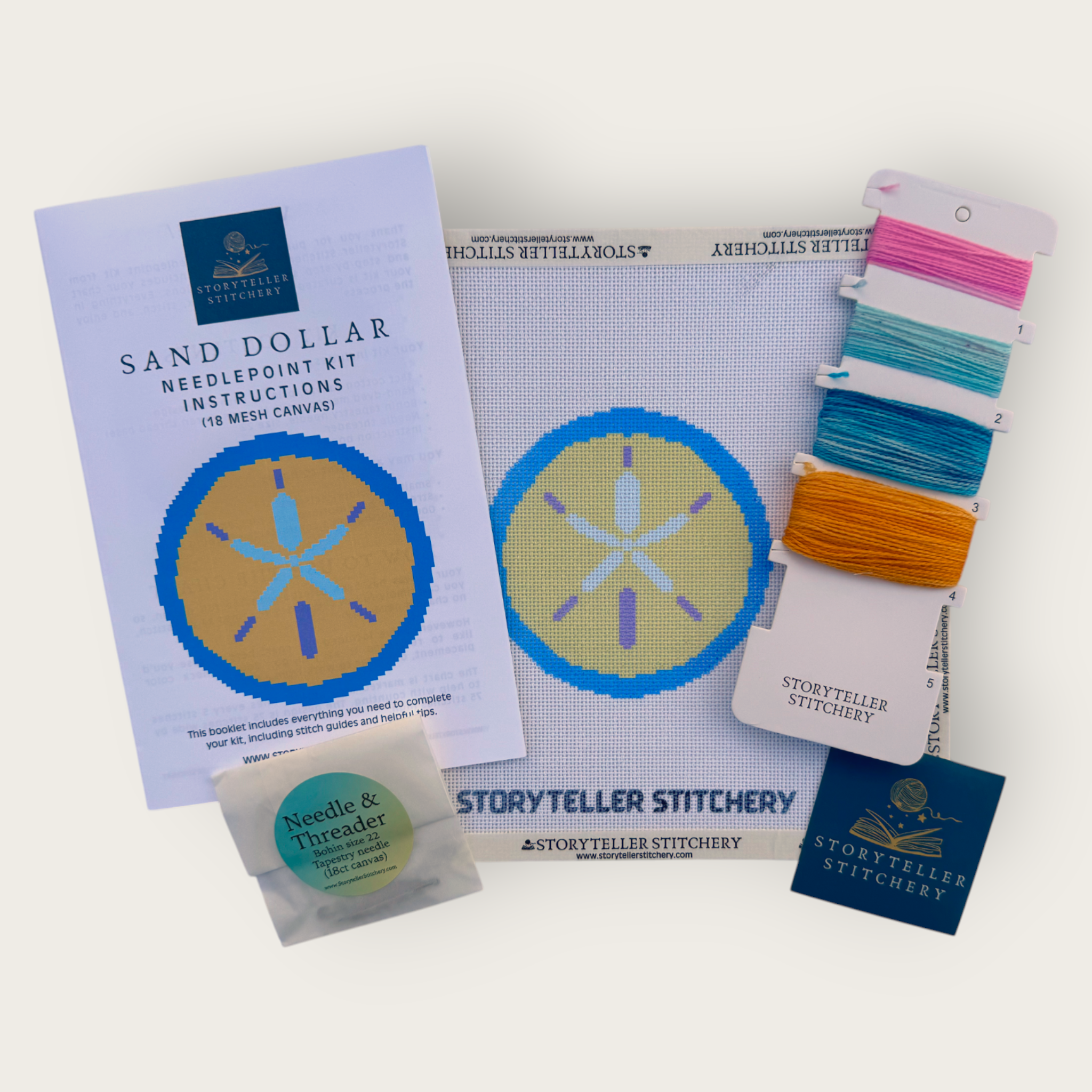 Sand Dollar Needlepoint Kit — 18-ct Printed Canvas, Hand-Dyed Wool-Silk Thread