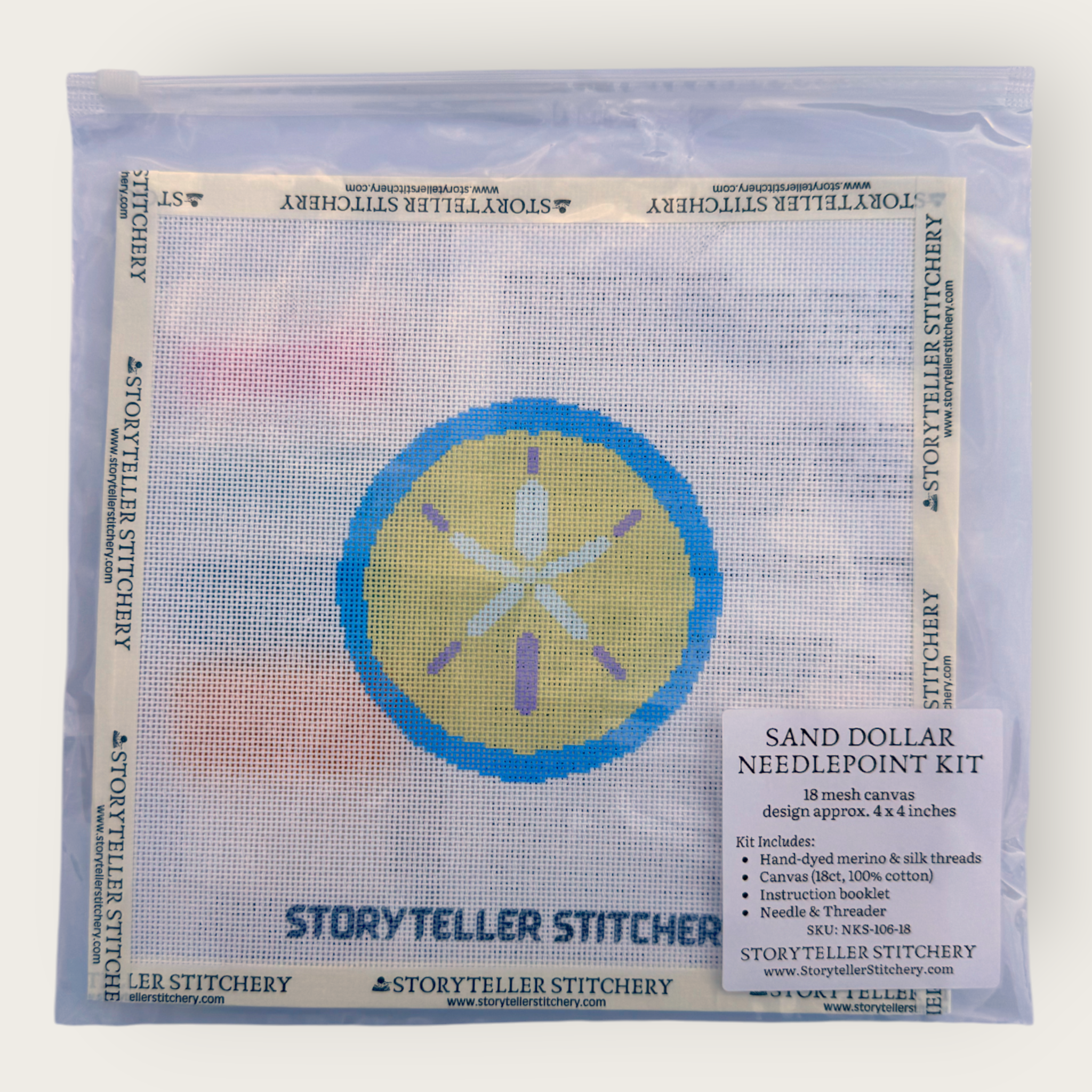 Sand Dollar Needlepoint Kit — 18-ct Printed Canvas, Hand-Dyed Wool-Silk Thread