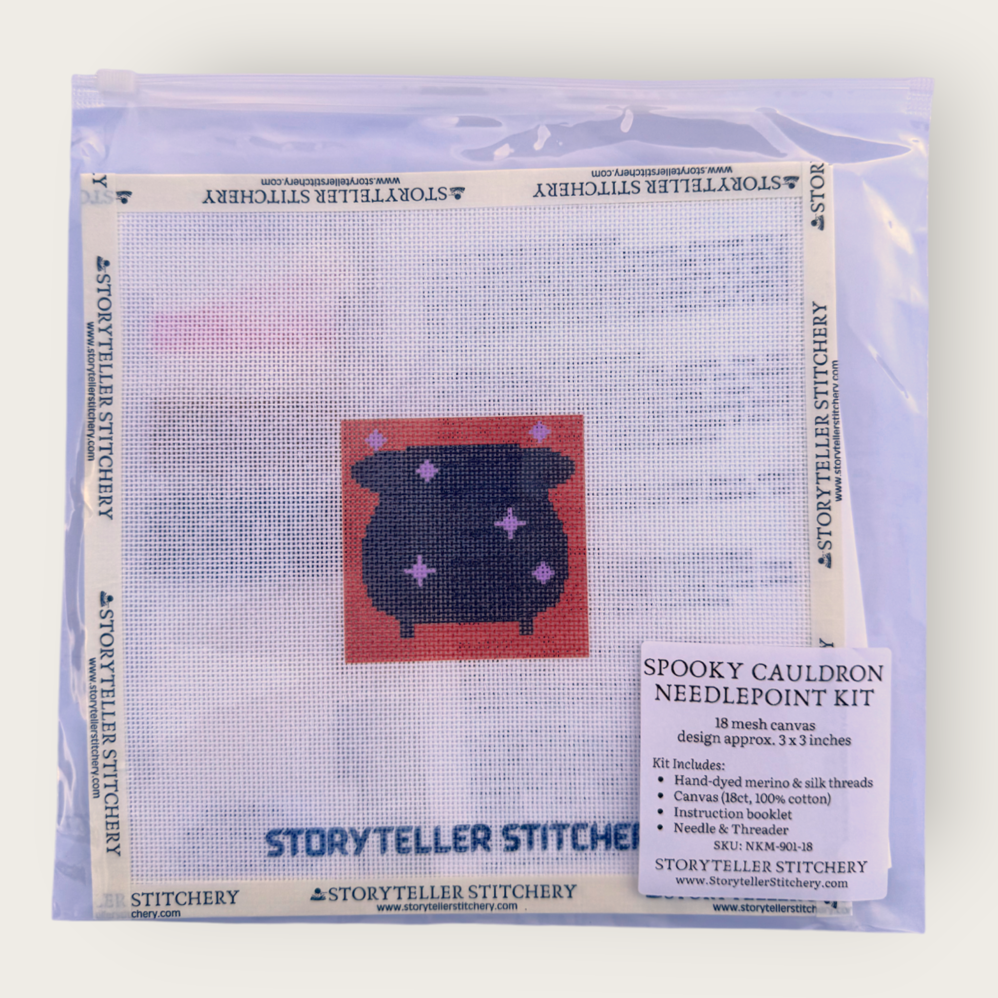 Cauldron Mini Needlepoint Kit — 18-ct Printed Canvas, Hand-Dyed Wool-Silk Thread