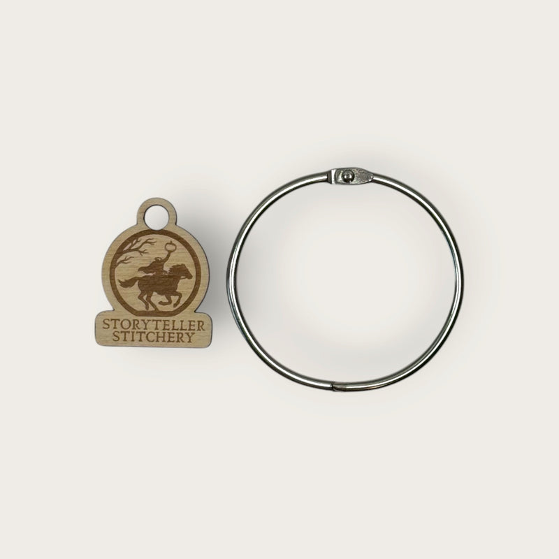 Silver 3-inch ring with an engraved birch Headless Horseman charm