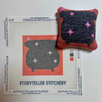 Spooky Cauldron Mini Needlepoint Kit – Wool-Stuffed Ornament or Pincushion