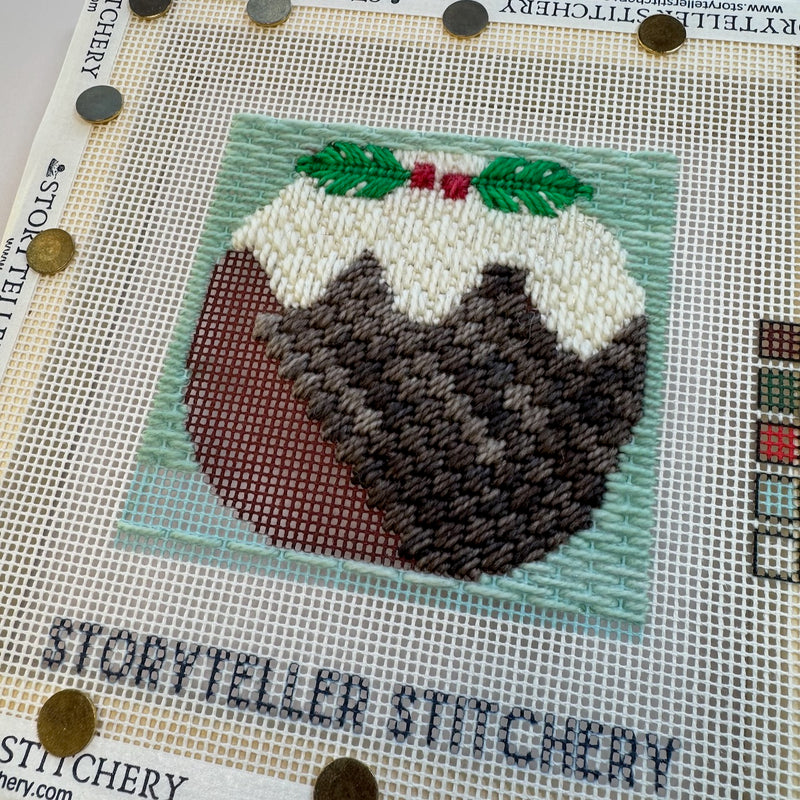 Christmas Pud Mini Needlepoint Kit – Wool-Stuffed Ornament or Pincushion