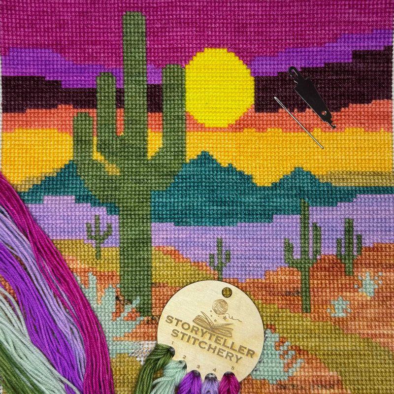 Desert Sunset Large Needlepoint Kit | Southwest Landscape Saguaro Scene