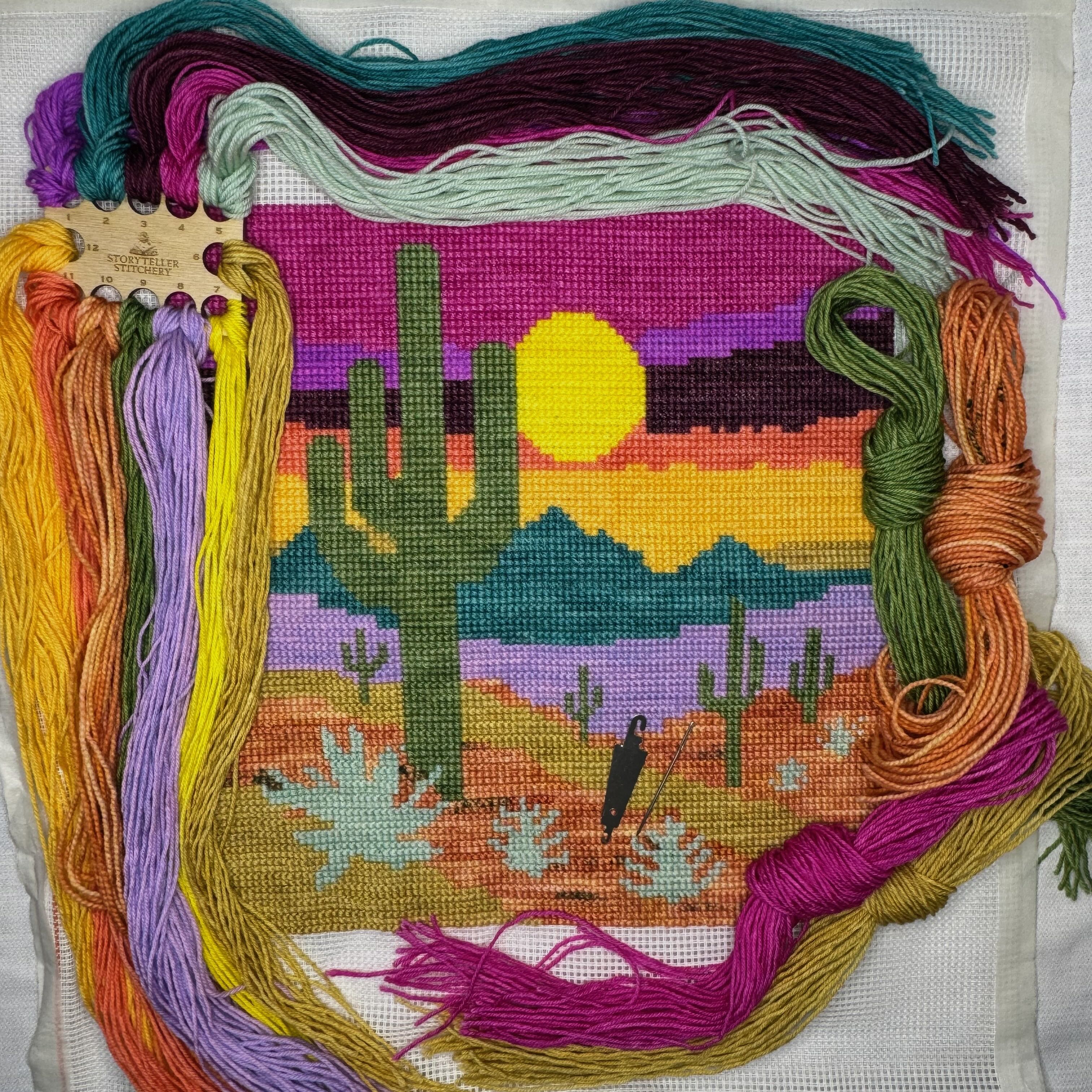 Desert Sunset Needlepoint Kit | Large Southwest Saguaro Scene