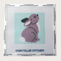 Hopeful Bunny Needlepoint Kit — 13ct Printed Canvas, Hand-Dyed Wool-Silk Thread, 6x6" design