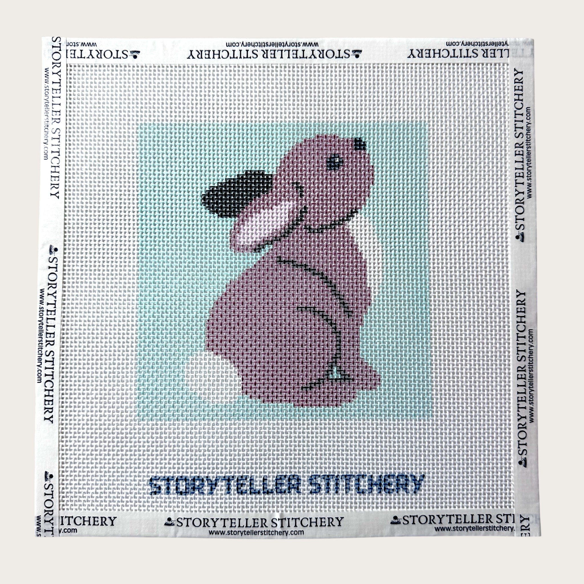 Hopeful Bunny Needlepoint Kit — 13ct Printed Canvas, Hand-Dyed Wool-Silk Thread, 6x6" design