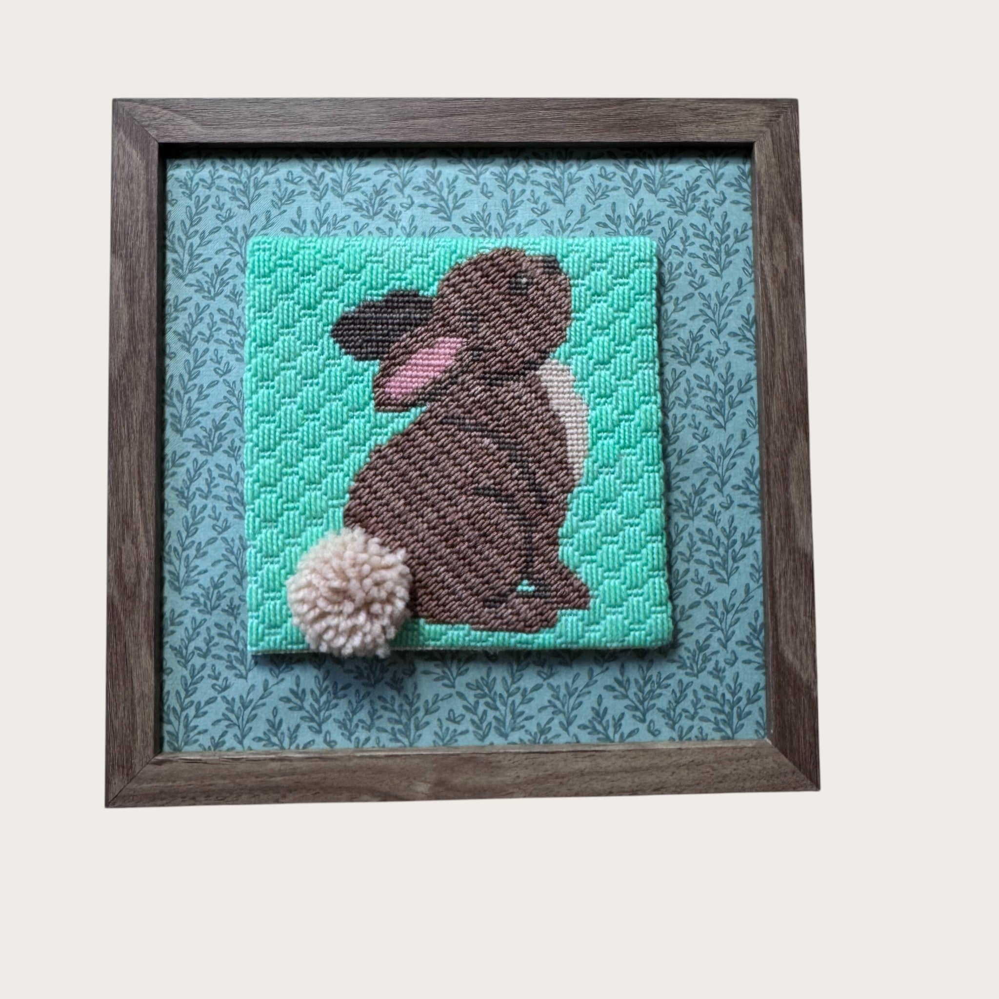 Hopeful Bunny Needlepoint Kit — 13ct Printed Canvas, Hand-Dyed Wool-Silk Thread, 6x6" design