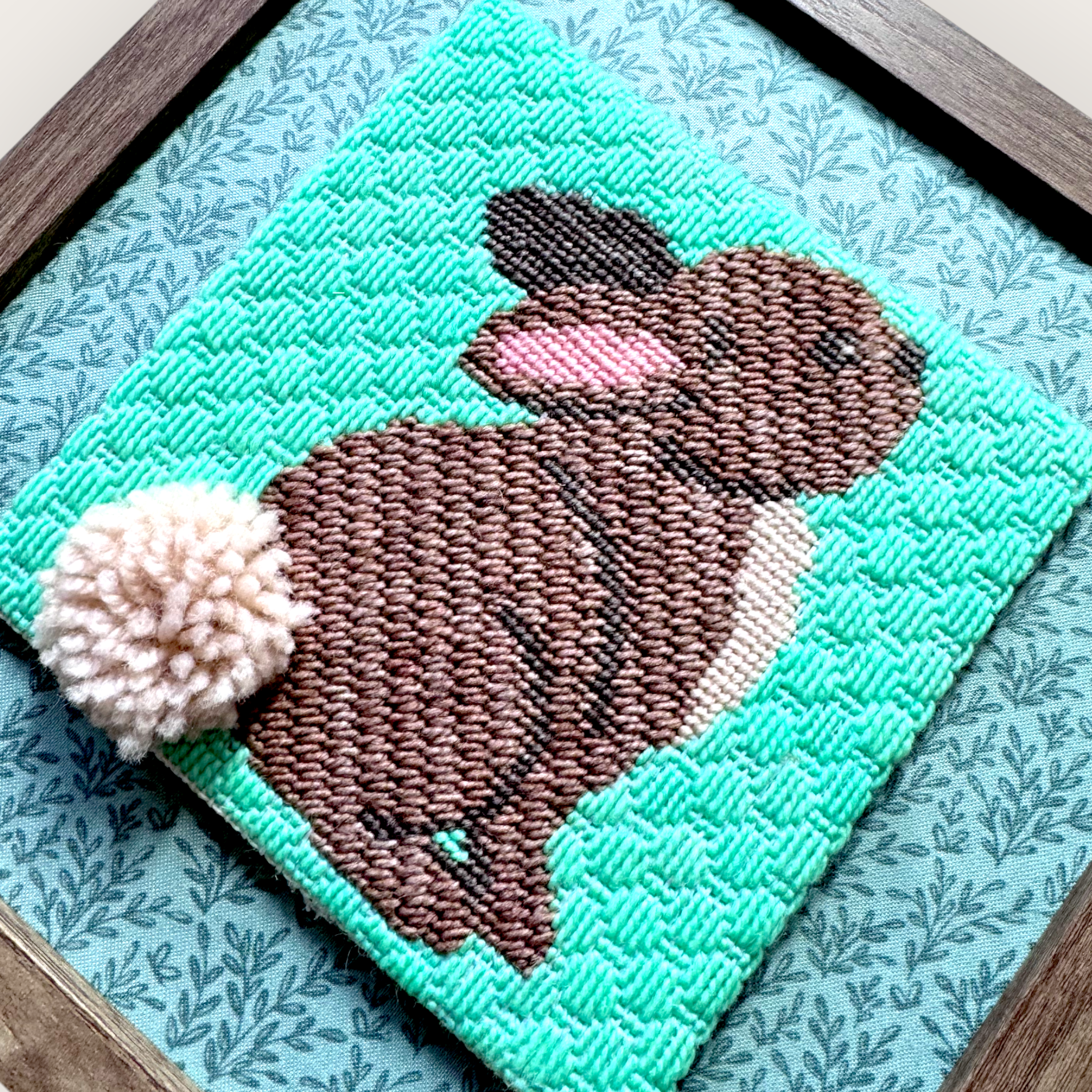 Hopeful Bunny Needlepoint Kit — 13ct Printed Canvas, Hand-Dyed Wool-Silk Thread, 6x6" design