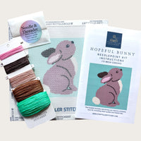 Hopeful Bunny Needlepoint Kit — 13ct Printed Canvas, Hand-Dyed Wool-Silk Thread, 6x6" design