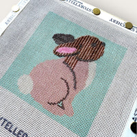 Hopeful Bunny Needlepoint Kit — 13ct Printed Canvas, Hand-Dyed Wool-Silk Thread, 6x6" design