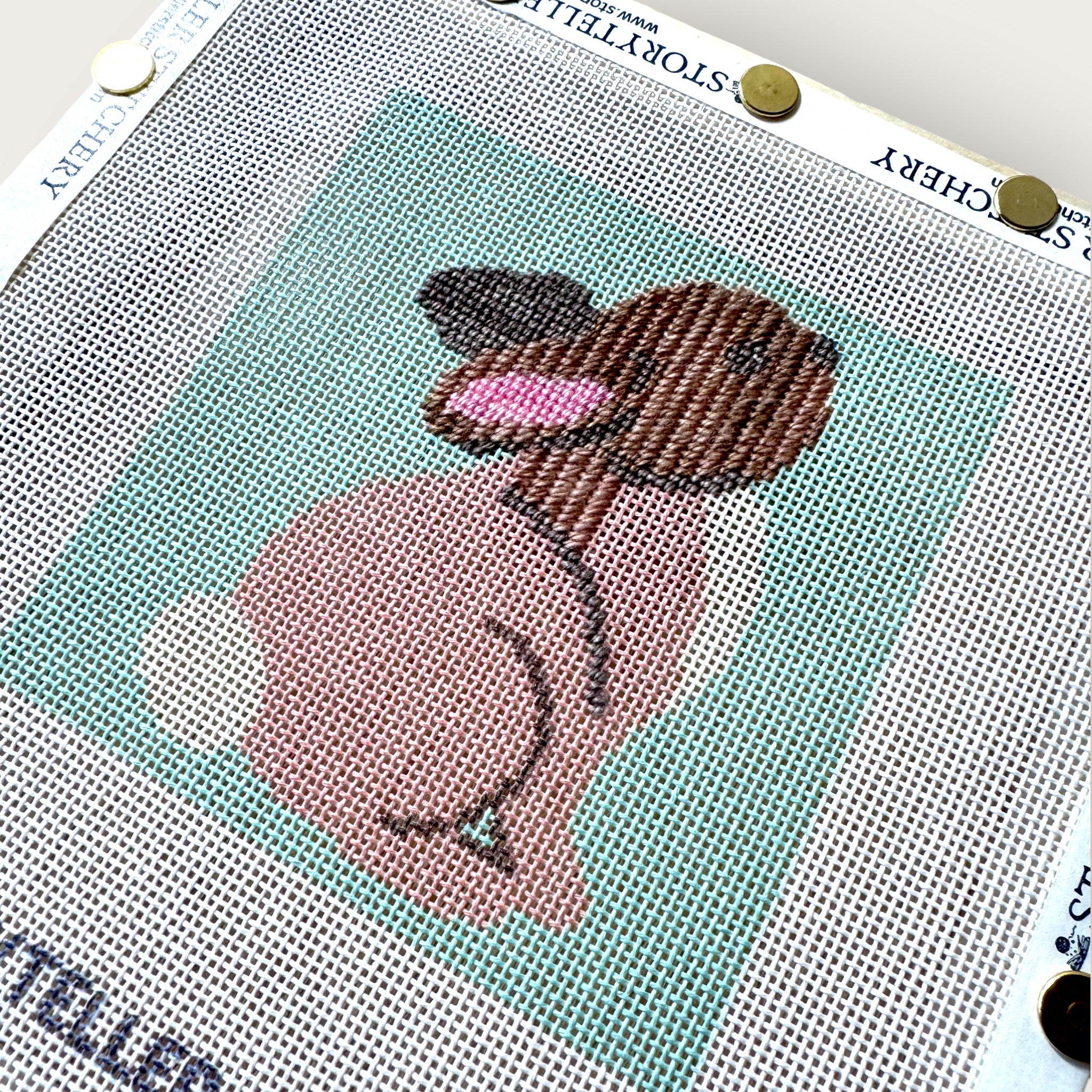 Hopeful Bunny Needlepoint Kit — 13ct Printed Canvas, Hand-Dyed Wool-Silk Thread, 6x6" design