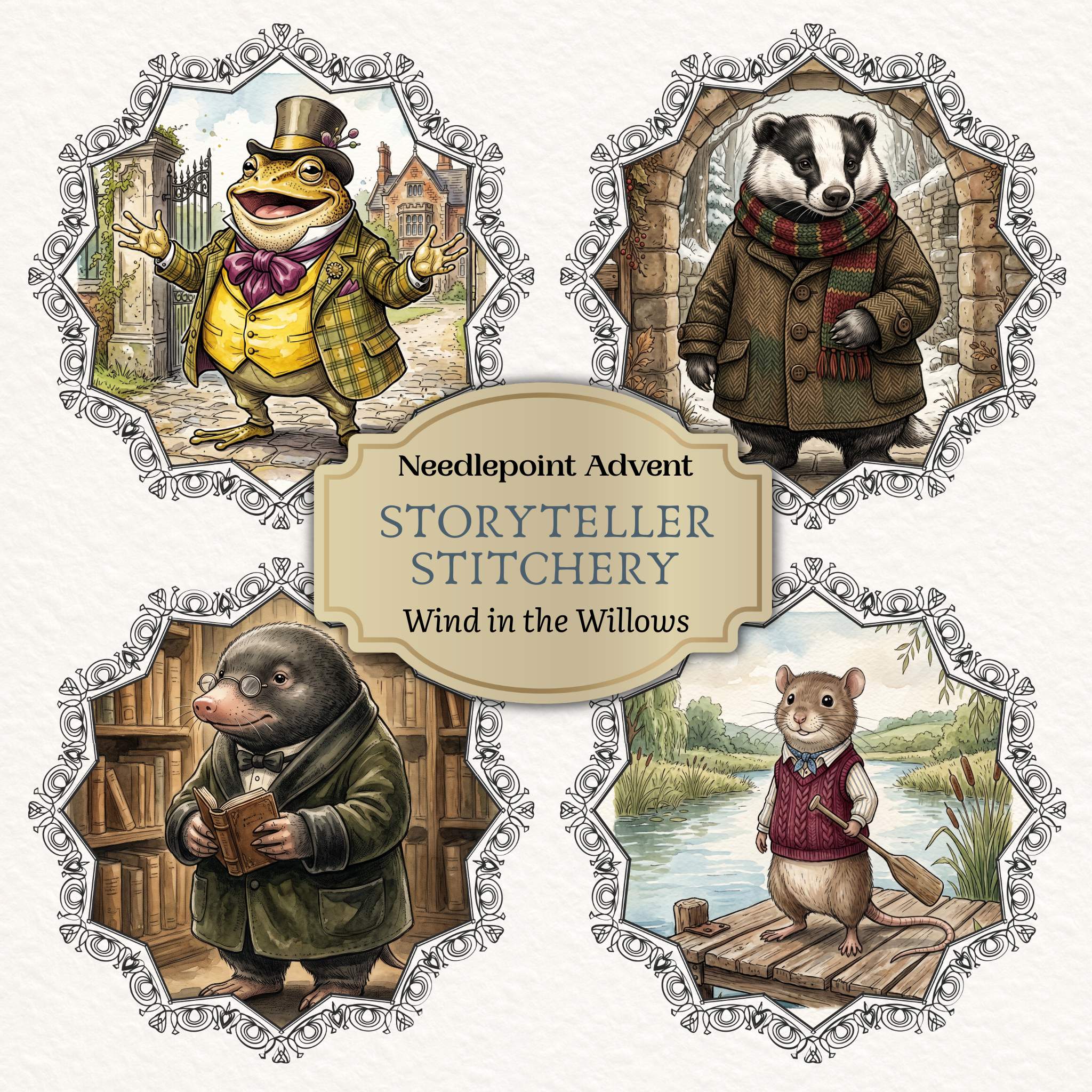 Needlepoint Advent. Wind in the Willows: The River Bank in Winter